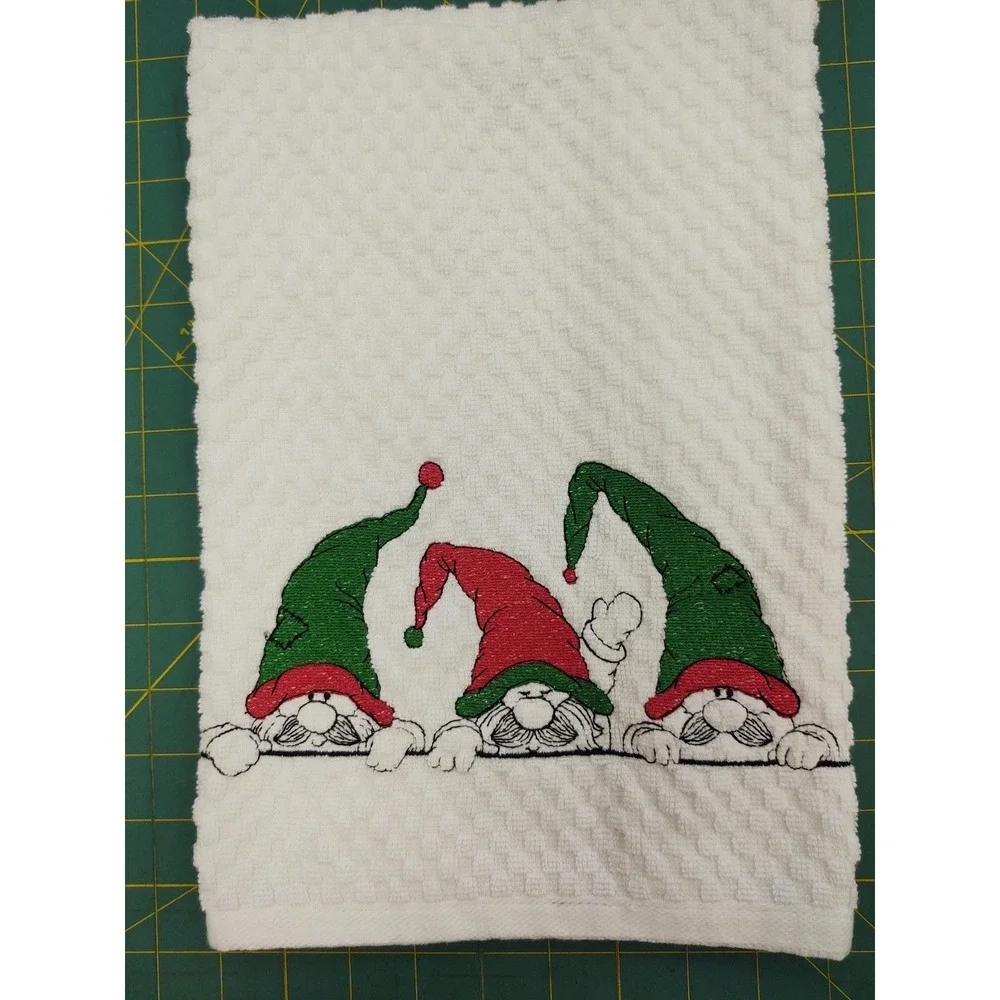GNOMES Handcrafted Machine Embroidered Kitchen Hand Tea Towel Great Gift Idea!